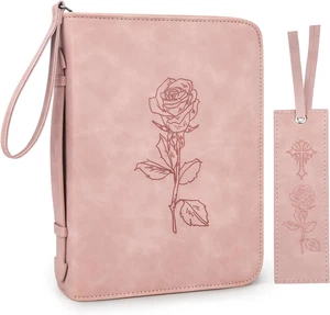 Bible Cover for Women - Leather Study Case with Bookmark, Supplies Carrying Bag - Picture 1 of 12
