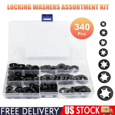 340pc Internal Tooth Star Lock Spring Quick Washer Push On Speed Nut Assortment - Image 1 of 4