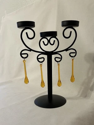 Candle Holder Black Metal 3 Tea Light 10" T 7" L 7" Stand Candle Holder 2"Candle - Image 1 of 4