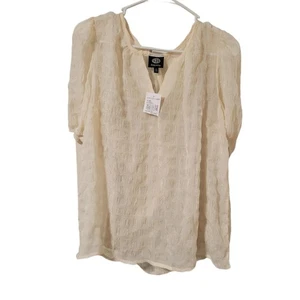 Bobeau creme Biege Blatt V-Ausschnitt Puffärmel Boho Bluse Gr. L - Bild 1 von 5