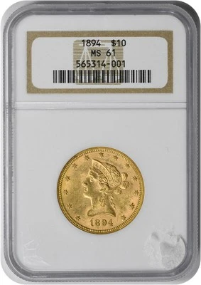 1894 $10 Gold Liberty Head MS61 NGC - Image 1 of 2