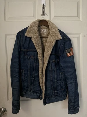 Polo Ralph Lauren Trucker Jacket XS Denim Sherpa Lined Western Ski American Flag - Image 1 of 4