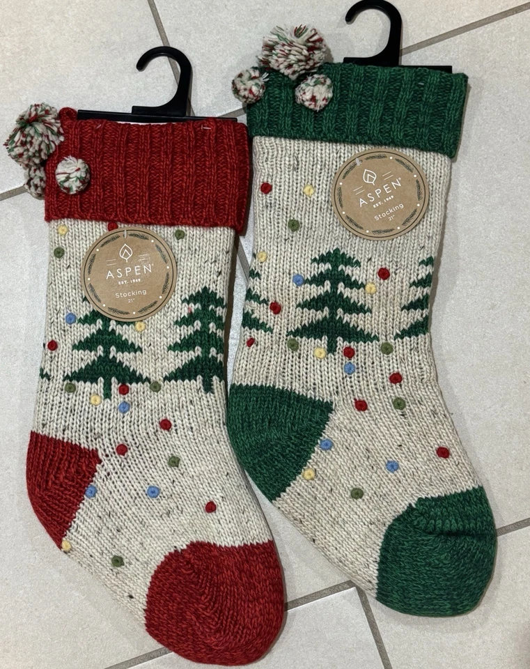 Juego de 2 Medias Aspen Navidad Vacaciones 21" Nuevas con Etiquetas TREE's Foto 1 de 1