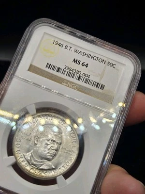 1946 Booker T. Washington  Commemorative Silver Half Dollar NGC MS64 ☆ Toned Rev - Image 1 of 4