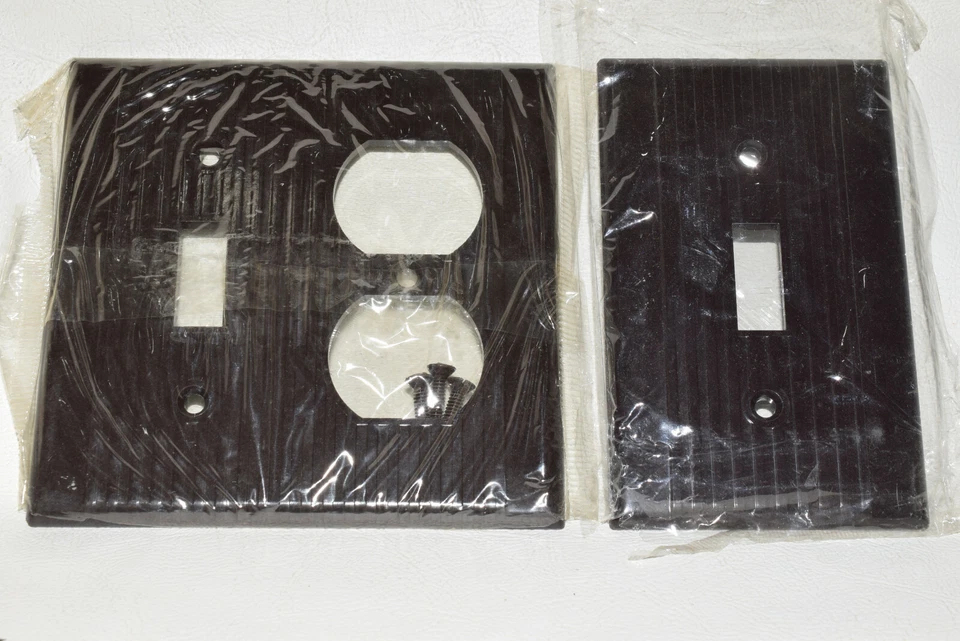 NEW Vintage Ribbed Brown Combo Wall Plate - Leviton + bonus switch plate outlet