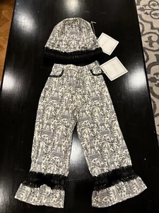 Trish Scully Child Pants Paris Girls 5 Paris Eiffel Tower Print New Matching Hat - Picture 1 of 7