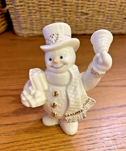 Lenox Ringing in the Holidays Snowman Fine China 24K Gold Accents COA - Foto 1 di 21