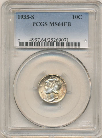 1935 S 10C Mercury Dime MS64 FB PCGS Cover