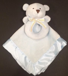 Carter’s Blue Lovey Plush Teddy Bear Rattle Satin New - Picture 1 of 7