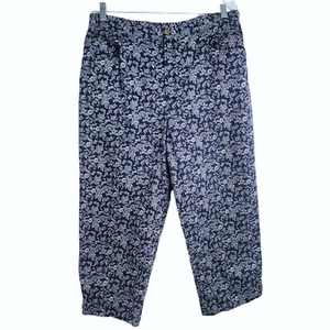 Evan Picone Navy Blue & White Floral Capri Denim Pant Women's Size 116 - Picture 1 of 7