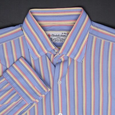 Turnbull & Asser French Cuff Dress Shirt Mens 16 Blue Red Yellow Stripe Cotton - Image 1 of 4