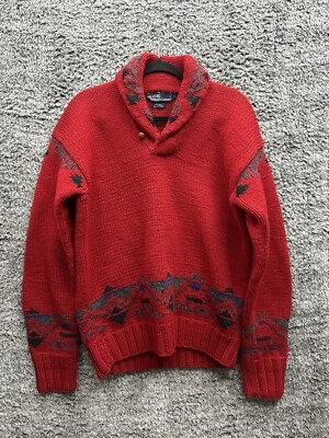 Suéter POLO by RALPH LAUREN Talla S Rojo Azteca Gris Tejido Lana Chal Cuello Foto 1 de 4