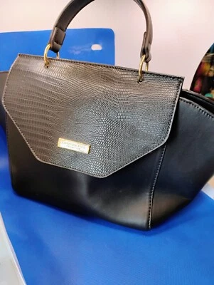 London Fog Black Faux Leather Handbag  Faux Alligator Flap - Image 1 of 4