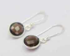 Smoky Quartz 92.5 Sterling Silver 1 Pair 8mm Round Earrings Hand Made Jewelry
