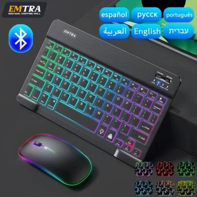 Backlit RGB Wireless Bluetooth Keyboard + Mouse Touchpad For IOS Android PC MAC - Image 1 of 4