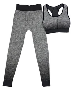 Women's 2 Piece Workout Crop Top + Legging Yoga Gym Running Athletic Set - Black - Picture 1 of 2
