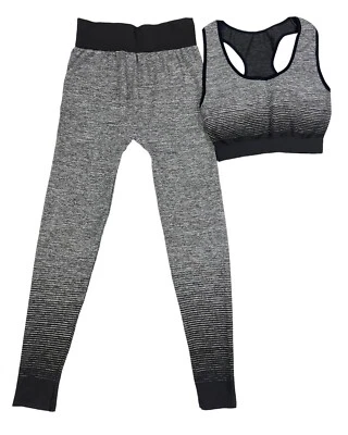 Conjunto deportivo de entrenamiento de 2 piezas para mujer + leggings yoga gimnasio correr - negro Foto 1 de 2