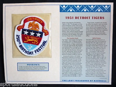 1951 DETROIT TIGERS Willabee & Ward LOST TREASURES OF BASEBALL TEAM / CITY PATCH - Image 1 of 2