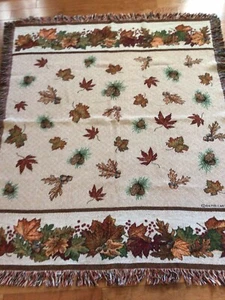 FALL TAPESTRY THROW~David Carter Brown~60”x 54” with Fringe~Pre-owned - Picture 1 of 2