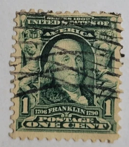 United States Postage Stamp ~ Benjamin Franklin ~ 1₵ Green ~ Posted ~ c.1902 -25 - Picture 1 of 6