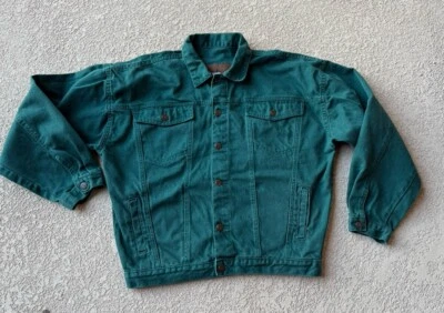 Chaqueta de Colección Robert Stock Hombres Talla M Denim Verde Bolsillo Camionero 100% Algodón Foto 1 de 4