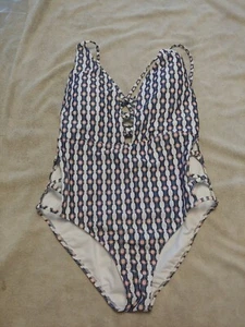 MSRP $98 Jessica Simpson V Neck One Piece Swimsuit Plunge Size Large - Picture 1 of 7