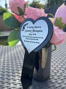 Memorial Plaque, Personalised Heart Memorial Grave Garden Marker Plaque Silver - Picture 1 of 13