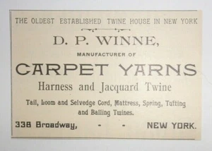 1891 D. P. Winne Manufacturer of Carpet Yarns Advertisement New York - Picture 1 of 1