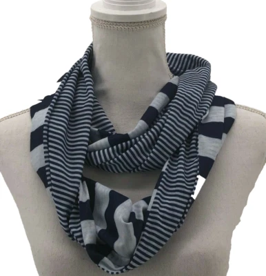 TICKLED PINK Blue Striped Scarf Lightweight Infinity Loop Reversible Navy Preppy - Image 1 of 4