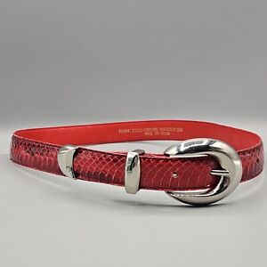 Womens Belt Sz S Red Genuine Snakeskin Milor Silver Tone Buckle Adjustable