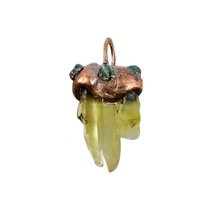 Pentagon Green Amethyst Rough Gemstone Copper Electroformed Wife Pendant Jewelry - Picture 1 of 7