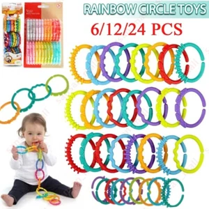 Rainbow Teething Ring Links Plastic Baby Kids Infant Stroller Play Mat Toys Gift - Photo 1/13