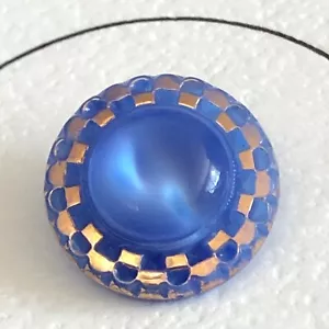 Bottone Moonglow Vintage Blu, Bordo a Quadri Lucentezza Oro ~ Costumiere BKM - Foto 1 di 4