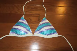 M ❤️ Victoria's Secret ❤️ Swim suit TRIANGLE BIKINI TOP ❤️ PADS SEQUINED NO WIRE - Picture 1 of 4