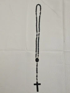 Black Prayer Bead Rosary Crucifix Cross Beaded Plastic Cross - Picture 1 of 9