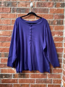 Lands End Womens 3X Purple Long Sleeve Split Hem Casual Pullover Henley Tunic - Picture 1 of 8
