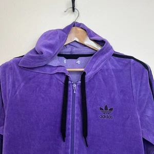 Adidas Original Velvet Hoodie Track Jacket Women Sz M Full Zip Deep Purple Y2K - Picture 1 of 11