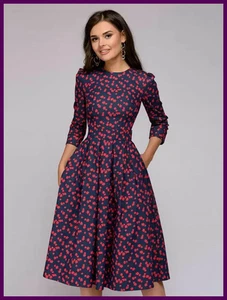 Vintage Plissee Tunika Print Kleid Damen Elegant Damen A Linie Kleider Lang - Bild 1 von 28