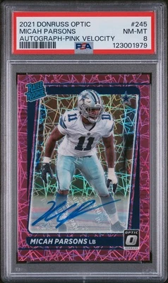 2021 PANINI DONRUSS OPTIC FOOTBALL MICAH PARSONS PINK VELOCITY AUTO #24/30 PSA 8 - Image 1 of 2