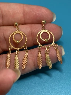 10k Yellow Gold Tri Color Dreamcatcher Dangle Earrings Vintage NO BACKS Estate - Image 1 of 4