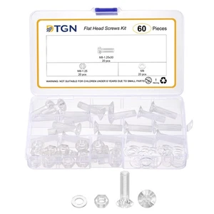 M8-1,25x30 Flachkopfschrauben Muttern Unterlegscheiben Set - 60 Stück - Polycarbonat - Bild 1 von 6