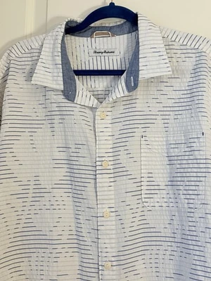 Tommy Bahama Mezcla Seda Manga Larga Blanco Azul Hojas Hombre XL Foto 1 de 4