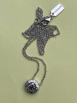 Collar Coach plateado cristal estrás redondo cadena colgante 16"- 18" Foto 1 de 4