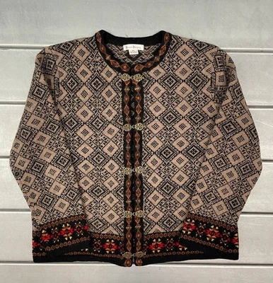 Vintage Susan Bristol Cardigan Sweater Womens XL Brown Wool Pewter Clasp Granny - Image 1 of 4