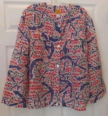 Ruby Rd Linen Blend Jacket Women’s Size 22W Red Blue White Nautical USA - Image 1 of 4
