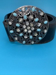 Beaded  Buckle & Belt 1990s Vintage  Leather Womens Western 35" long - Picture 1 of 16