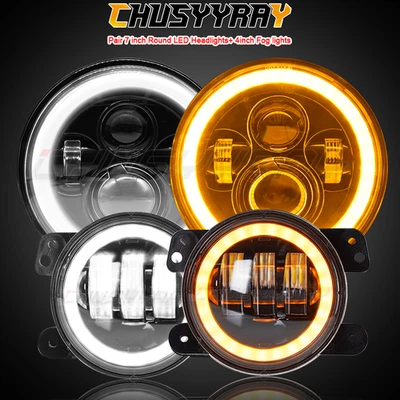 For Hummer H2 03-2009 7inch Round LED Headlights + 4inch LED Fog Light Combo - Image 1 of 4