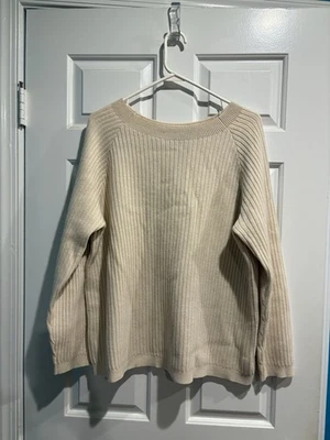 Theory cashmere wool ribbed sweater M ivory  - Image 1 of 4