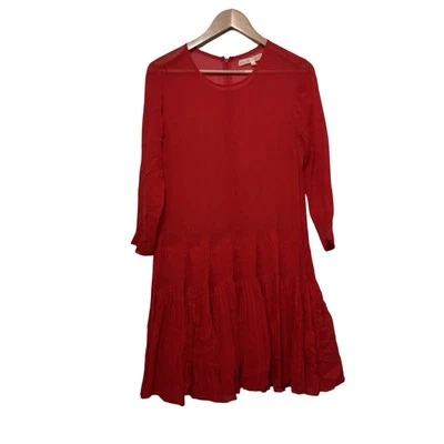 Madewell x Alexa Chung red Carine silk dress sheer size 4 pleated - Image 1 of 4