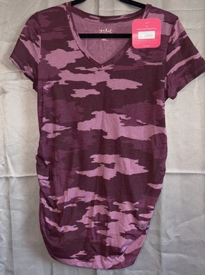 全新带标签 女士 Isabel 孕妇勃艮第迷彩 V 领上衣 - 中号 全新 — 第 1/4 张图片